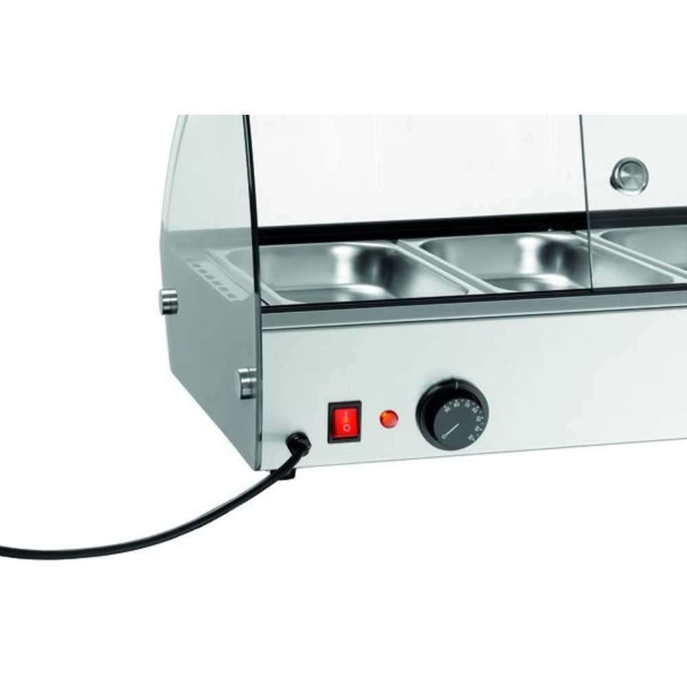Bartscher Warmhoudvitrine | Rvs/glas | R4 46l | 4x 1/3 GN | 230v | Achter Schuifdeuren | 775x420x335(h)mm