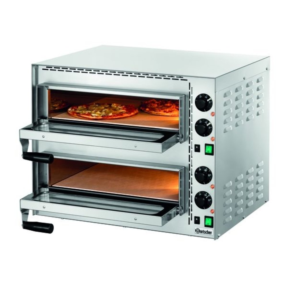 Bartscher Pizzaoven | Elektrisch | Mini Plus 2 | Rvs | 2x1 35øcm | 2 Kamers | 3.4kw | Bodem Van Hittebestendige Steen | 570x550x475(h)mm