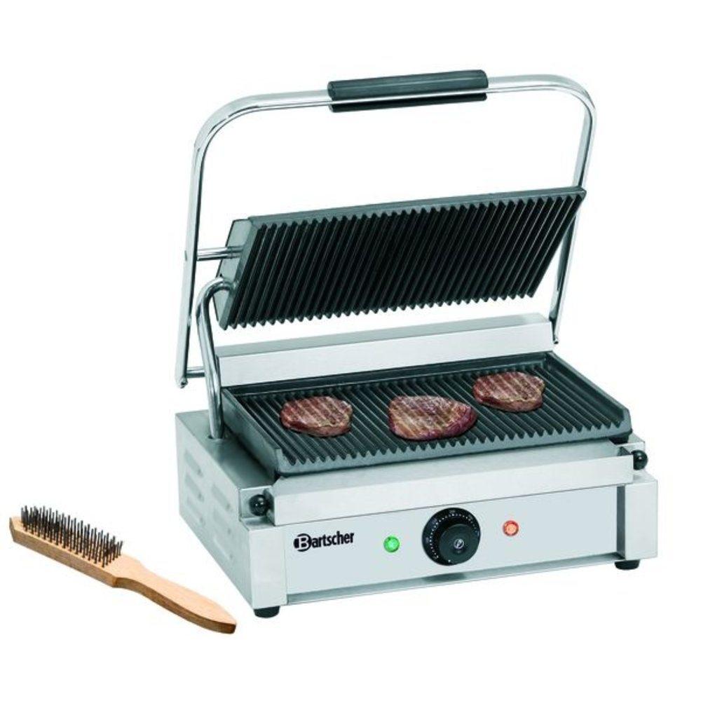 Bartscher Contact/paninigrill 1R | Geribbeld | 2.2kw | Grillplaten Gietijzer/geëmailleerd | 410x400x200(h)mm