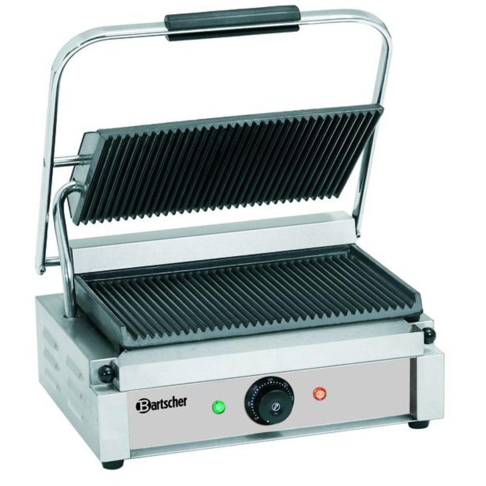 Bartscher Contact/paninigrill 1R | Geribbeld | 2.2kw | Grillplaten Gietijzer/geëmailleerd | 410x400x200(h)mm