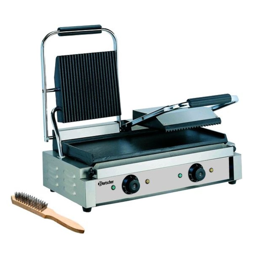 Bartscher Contactgrill 3600 2gr | Geribbeld/glad | 3.6 kW | Grillplaten Gietijzer/geëmailleerd | 570x395x210(h)mm