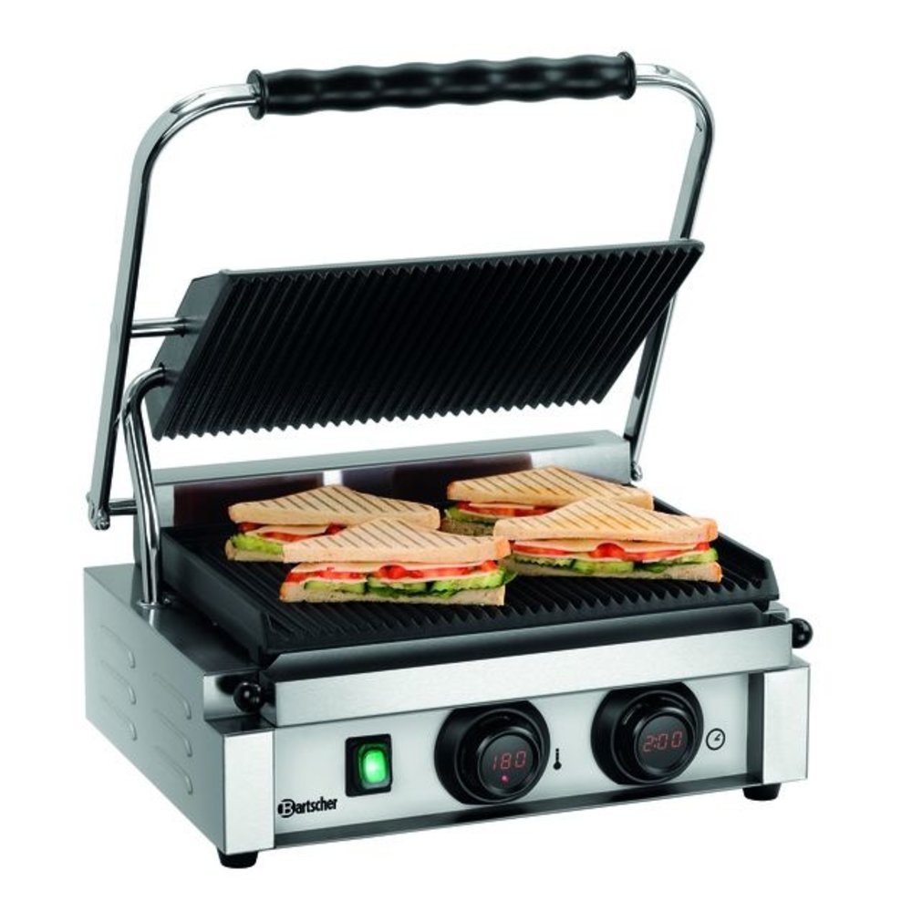 Bartscher Contact/paninigrill Mdi 1R | Geribbeld | 2.2kw | Grillplaten Gietijzer/geëmailleerd | 410x400x200(h)mm