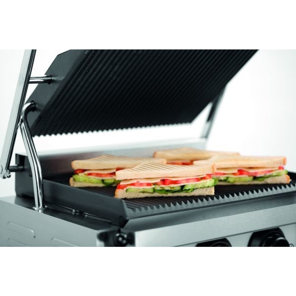 Bartscher Contact/paninigrill Mdi 1R | Geribbeld | 2.2kw | Grillplaten Gietijzer/geëmailleerd | 410x400x200(h)mm