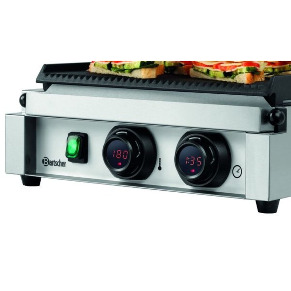 Bartscher Contact/paninigrill Mdi 1R | Geribbeld | 2.2kw | Grillplaten Gietijzer/geëmailleerd | 410x400x200(h)mm