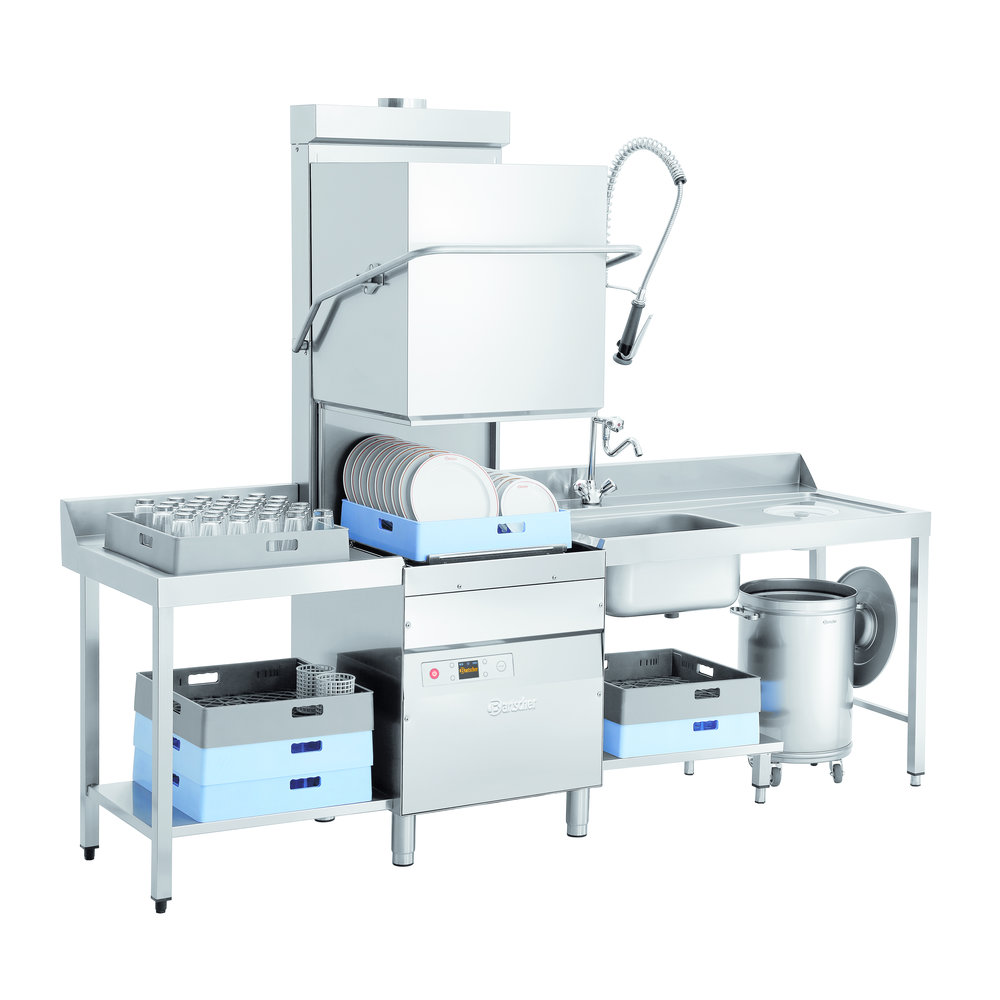 Bartscher Horeca Doorschuifvaatwasser DS 2501 Eco | Mand 500x500mm | Afvoerpomp | Zeeppomp | Naglanspomp | 720x805x2115(h)mm