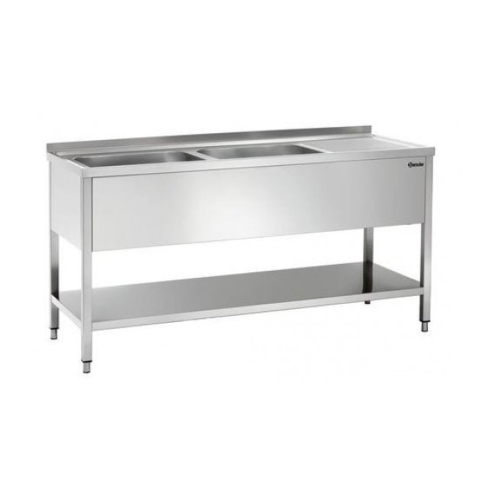 Bartscher Rvs Spoelwerktafel Met 2 Spoelbakken Links en Bodemschap + Achteropstand | 1800x700x850(h)mm