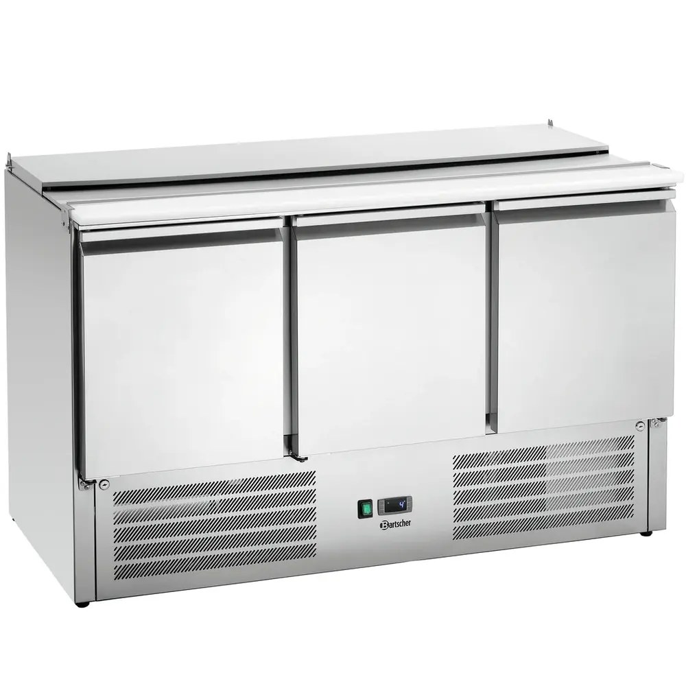 Bartscher Saladette | 390l | 3 Deuren (1/1 Gn) | Boven 4x 1/1 GN | 0°c/+10°c | Geforceerd | Klapdeksel | 1365x700x887(h)mm