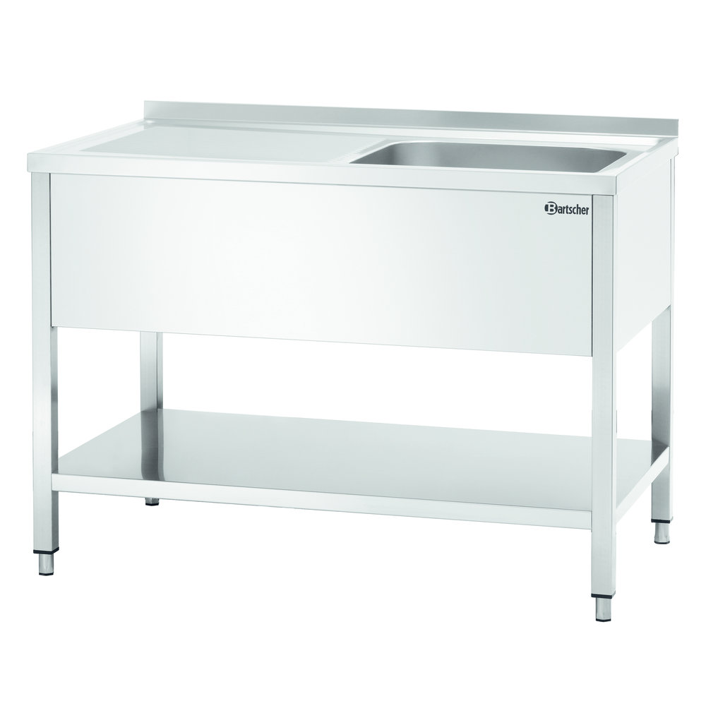 Bartscher Rvs Spoelwerktafel Met 1 Spoelbak Rechts en Bodemschap + Achteropstand | 1200x700x850(h)mm
