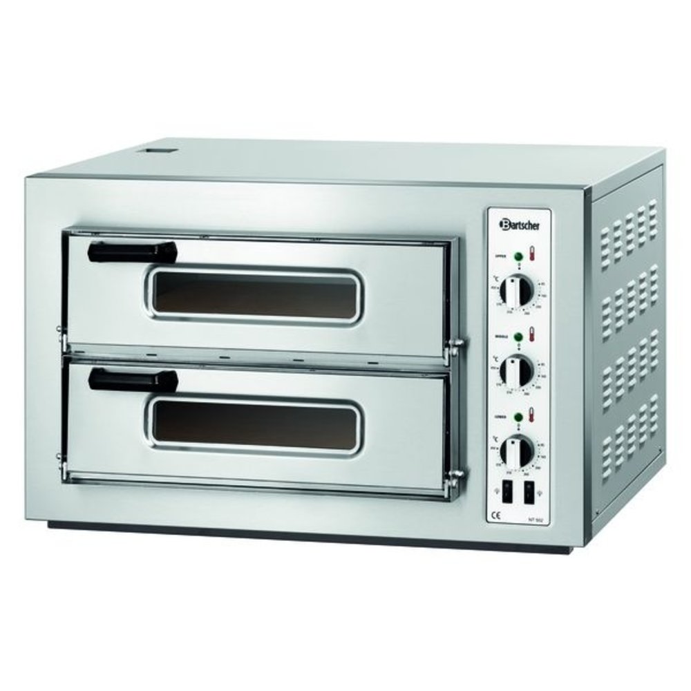 Bartscher Pizzaoven | Elektrisch | Rvs | 4+4 ø25cm | 2 Kamers | Boden Van Vuurvaste Klei | 800x750x510(h)mm