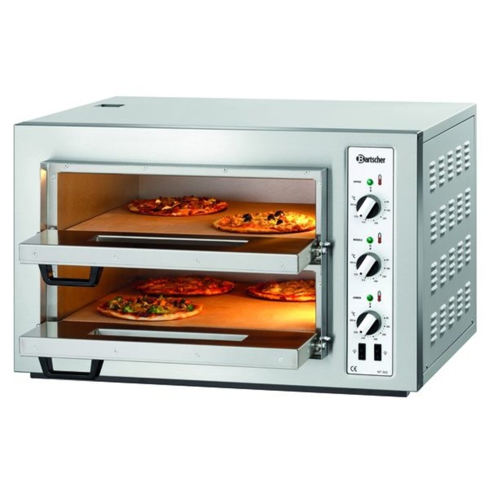 Bartscher Pizzaoven | Elektrisch | Rvs | 4+4 ø25cm | 2 Kamers | Boden Van Vuurvaste Klei | 800x750x510(h)mm