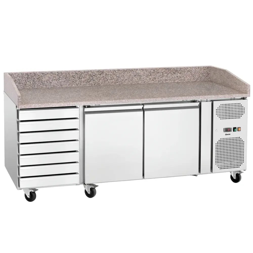 Bartscher Pizzawerkbank | 360l | 2 Deuren + 7 Deegladen (en600x400) | -2°c/+8°c | Statisch + Ventilator | Wielen (geremd) | 2015x795x975(h)mm