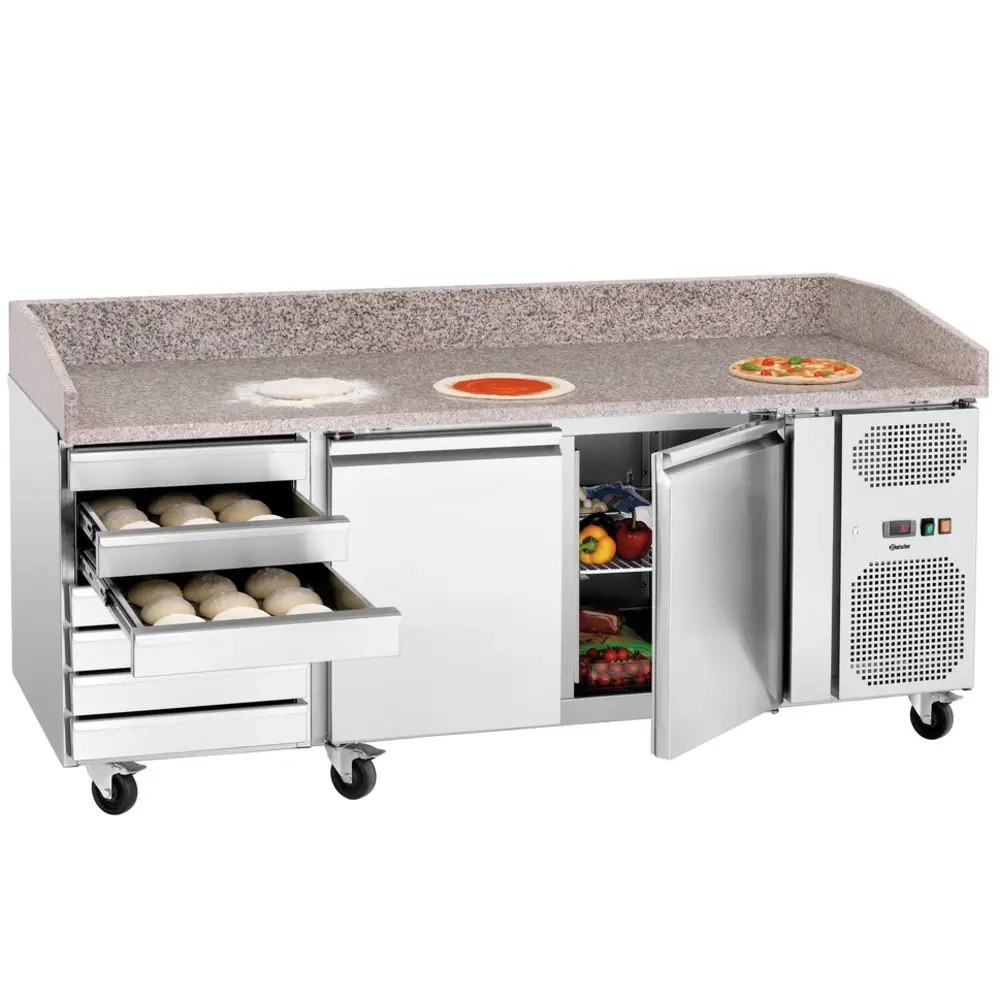 Bartscher Pizzawerkbank | 360l | 2 Deuren + 7 Deegladen (en600x400) | -2°c/+8°c | Statisch + Ventilator | Wielen (geremd) | 2015x795x975(h)mm