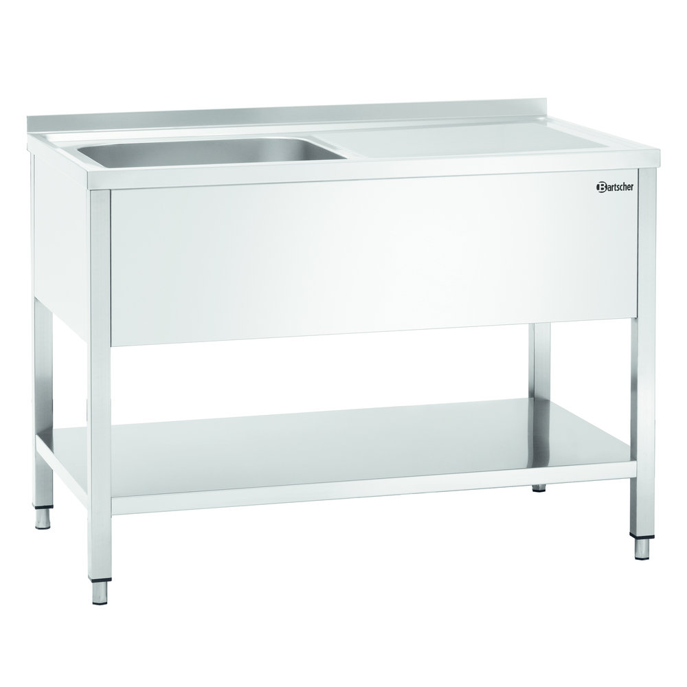 Bartscher Rvs Spoelwerktafel Met 1 Spoelbak en Bodemschap + Achteropstand | 1200x700x850(h)mm