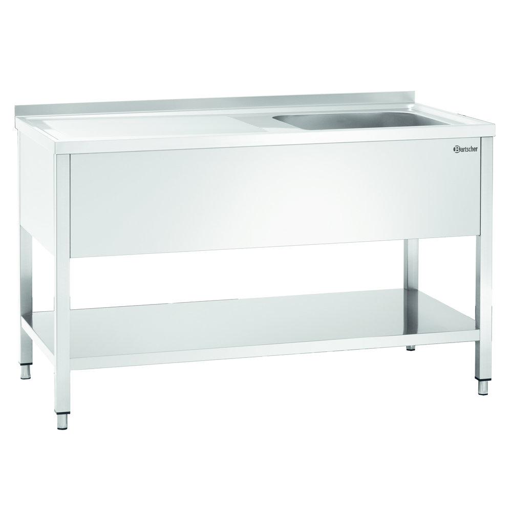 Bartscher Rvs Spoelwerktafel Met 1 Spoelbak Rechts en Bodemschap + Achteropstand | 1400x700x850(h)mm