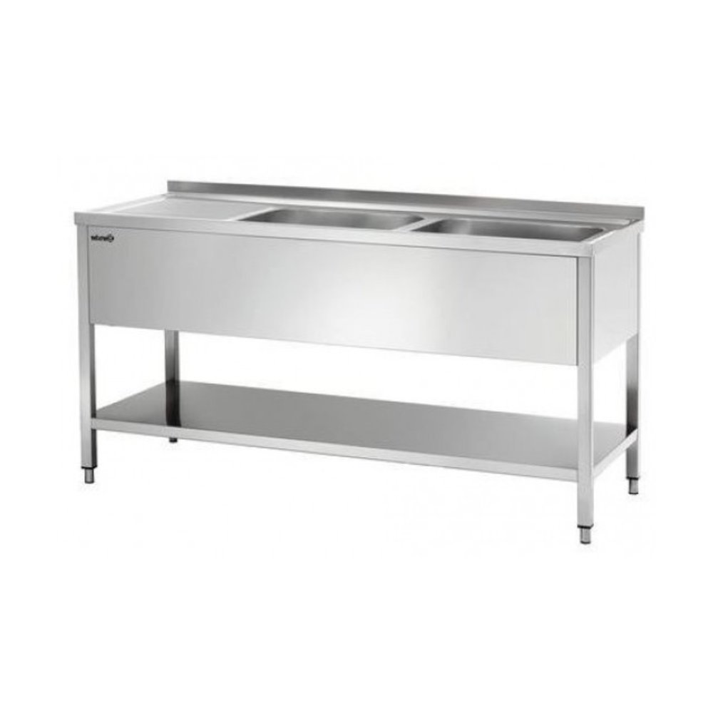 Bartscher Rvs Spoelwerktafel Met 2 Spoelbakken Rechts en Bodemschap + Achteropstand | 1600x700x850(h)mm