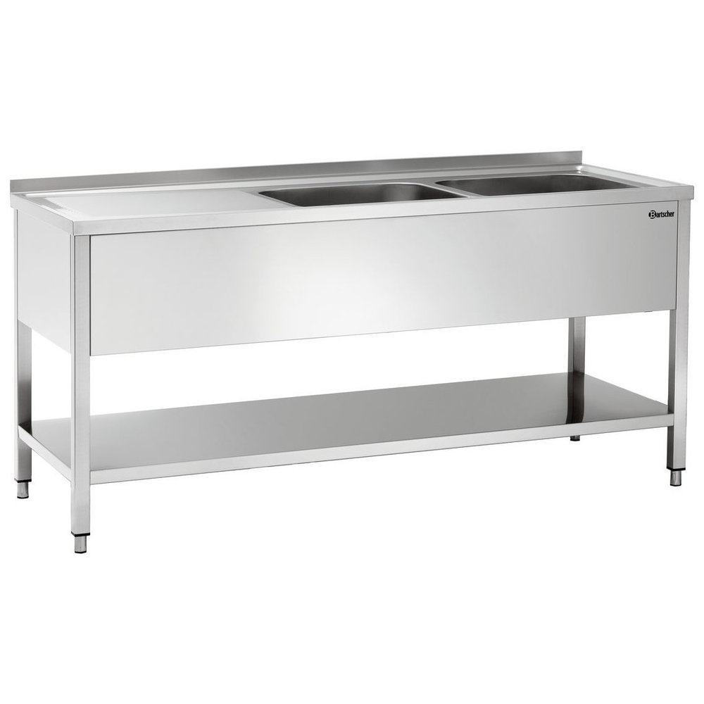 Bartscher Rvs Spoelwerktafel Met 2 Spoelbakken Rechts en Bodemschap + Achteropstand | 1800x700x850(h)mm