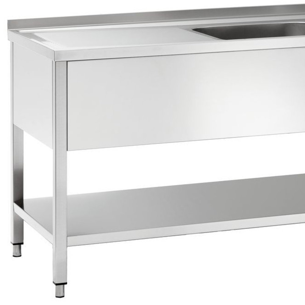 Bartscher Rvs Spoelwerktafel Met 2 Spoelbakken Rechts en Bodemschap + Achteropstand | 1800x700x850(h)mm