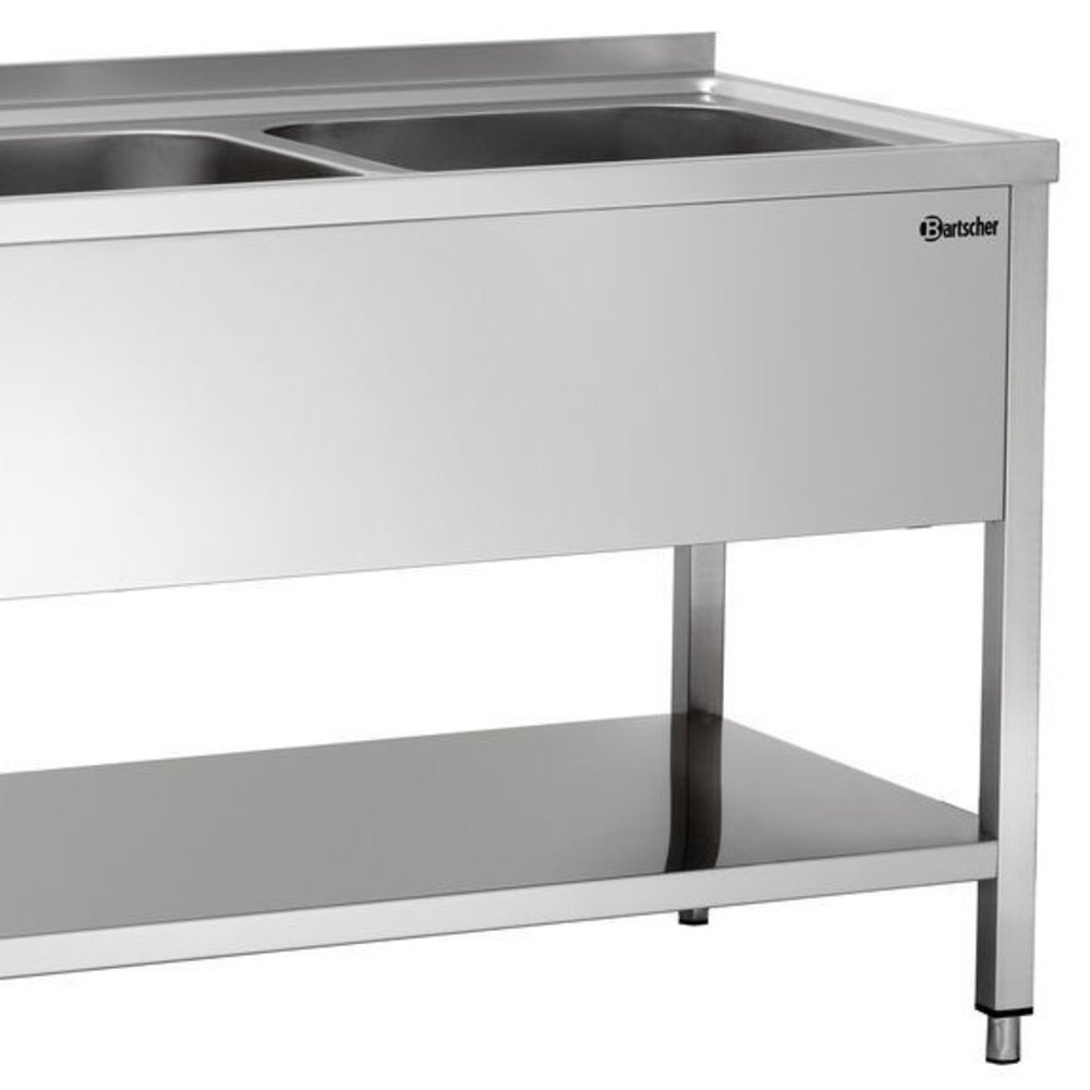 Bartscher Rvs Spoelwerktafel Met 2 Spoelbakken Rechts en Bodemschap + Achteropstand | 1800x700x850(h)mm