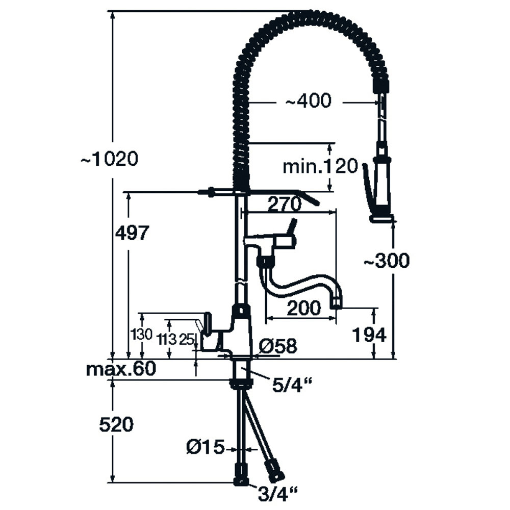 Bartscher Mengkraan Verchroom | Zwenkbare Kraan 180° | 65x450x1540(h)mm