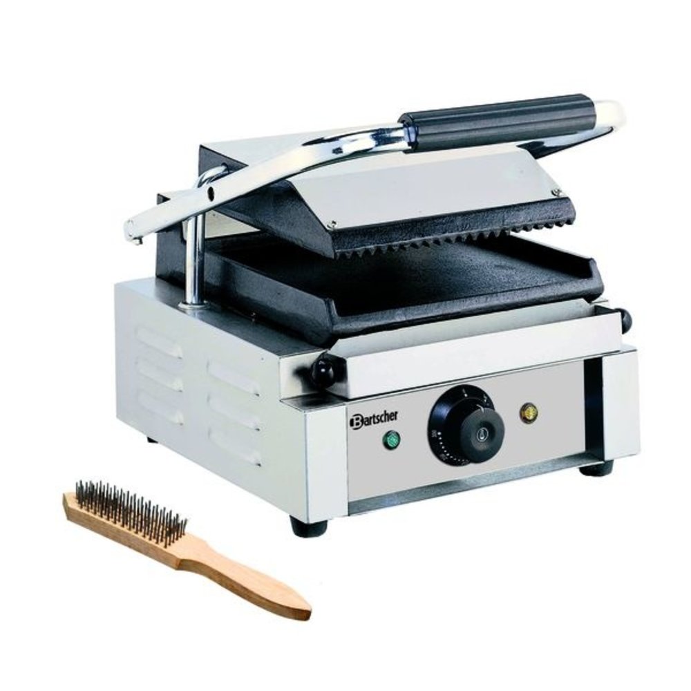 Bartscher Contactgrill 1800 1gr | Geribbeld/glad | 1.8kw | Grillplaten Gietijzer/geëmailleerd | 290x395x210(h)mm