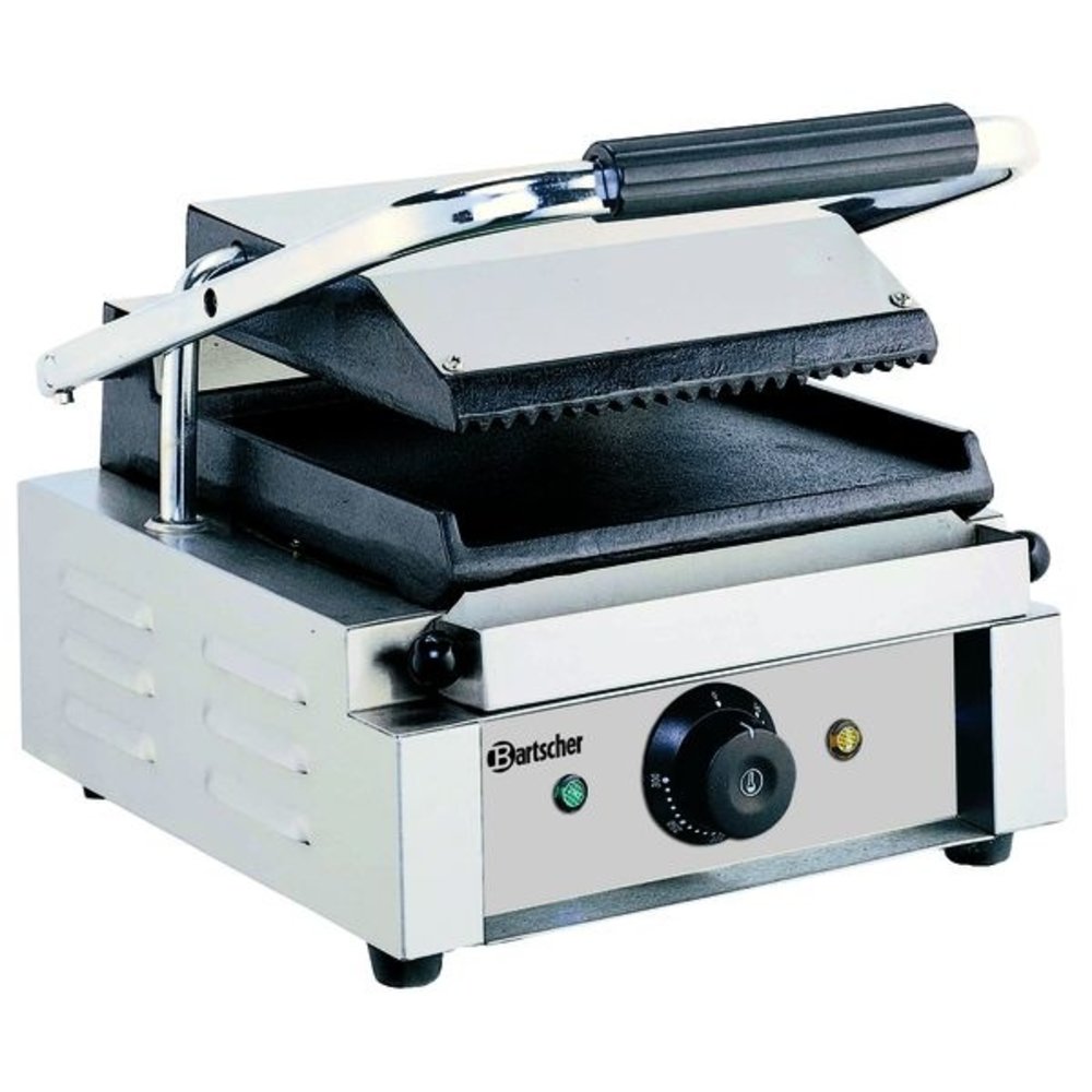 Bartscher Contactgrill 1800 1gr | Geribbeld/glad | 1.8kw | Grillplaten Gietijzer/geëmailleerd | 290x395x210(h)mm