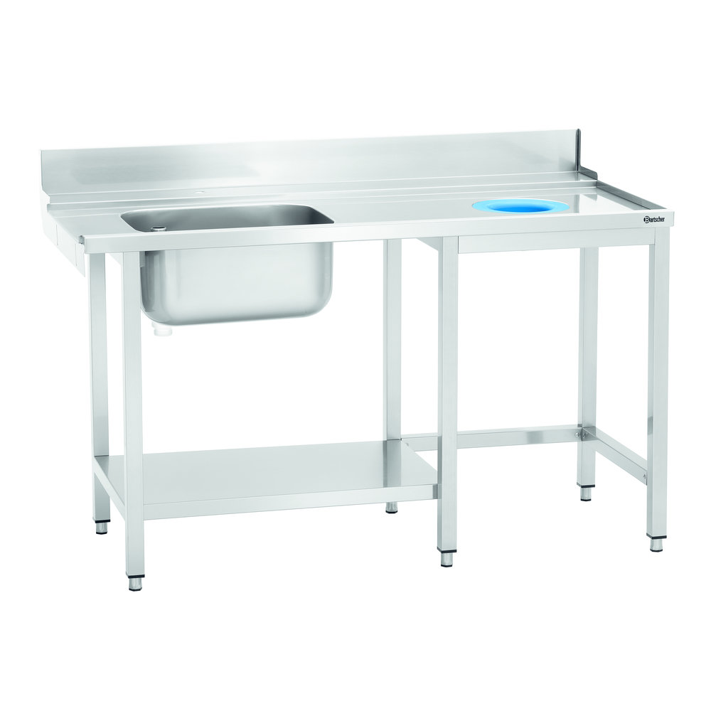 Bartscher Aanvoertafel Kts5000 | 1 Spoelbank Links | Onderschap en Achteropstand | 1500x730x900(h)mm