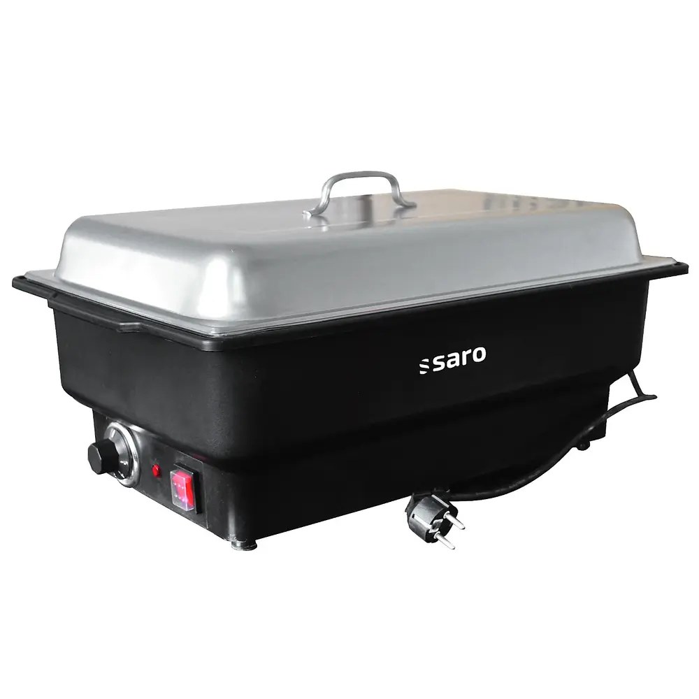 Saro Chafing Dish | Lorena | Elektrisch | Zwart/rvs | 1/1 GN | 9L | 0°c/85°c | 0.9kw (230v) | 580x347x254(h)mm