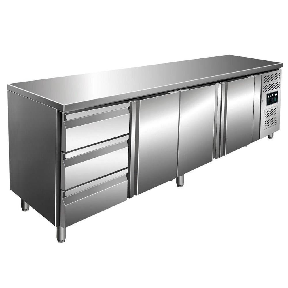 Saro Koelwerkbank | 616l | 3 Deuren + 3 Laden (1/1 Gn) | -2°c/+8°c | Geforceerd | 0.3kw | 2230x700x890/950(h)mm
