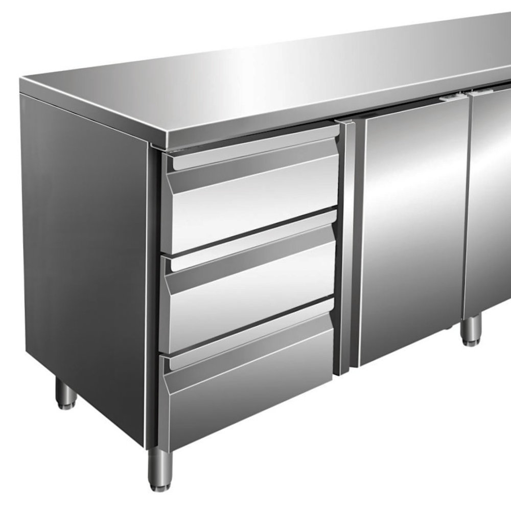 Saro Koelwerkbank | 616l | 3 Deuren + 3 Laden (1/1 Gn) | -2°c/+8°c | Geforceerd | 0.3kw | 2230x700x890/950(h)mm