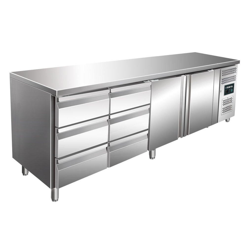 Saro Koelwerkbank | 615l | 2 Deuren + 6 Laden (1/1 Gn) | -2°c/+8°c | Geforceerd | 0.3kw | 2230x700x850/950(h)mm