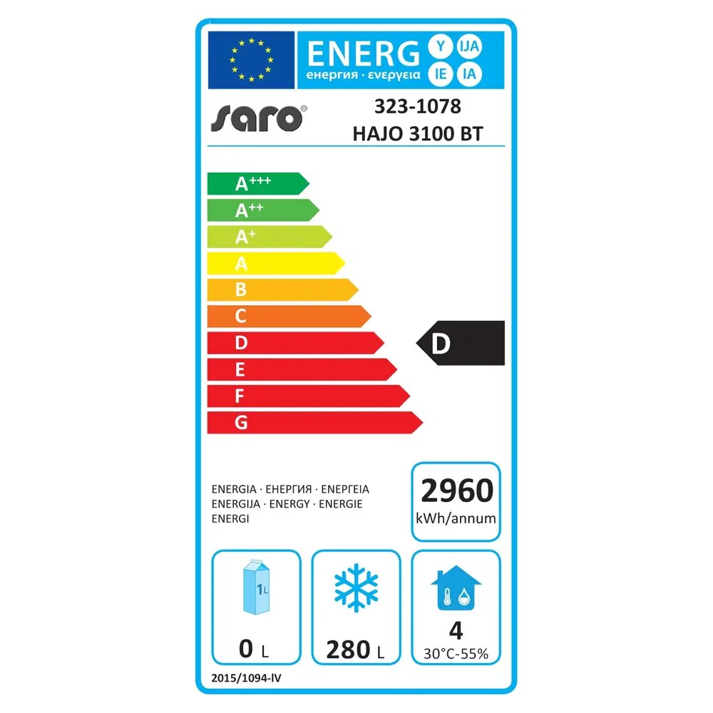 Saro Vrieswerkbank | 358l | 3 Deuren (1/1 Gn) | -10°c/-20°c | Geforceerd | 1795x700x920(h)mm