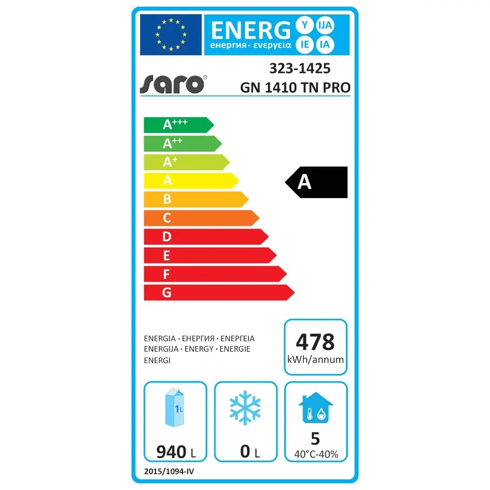 Saro Koelkast | Energiezuinig | 1300l (2/1 Gn) | Rvs | -2°c/+8°c | Geforceerd | 1420x875x2090(h)mm