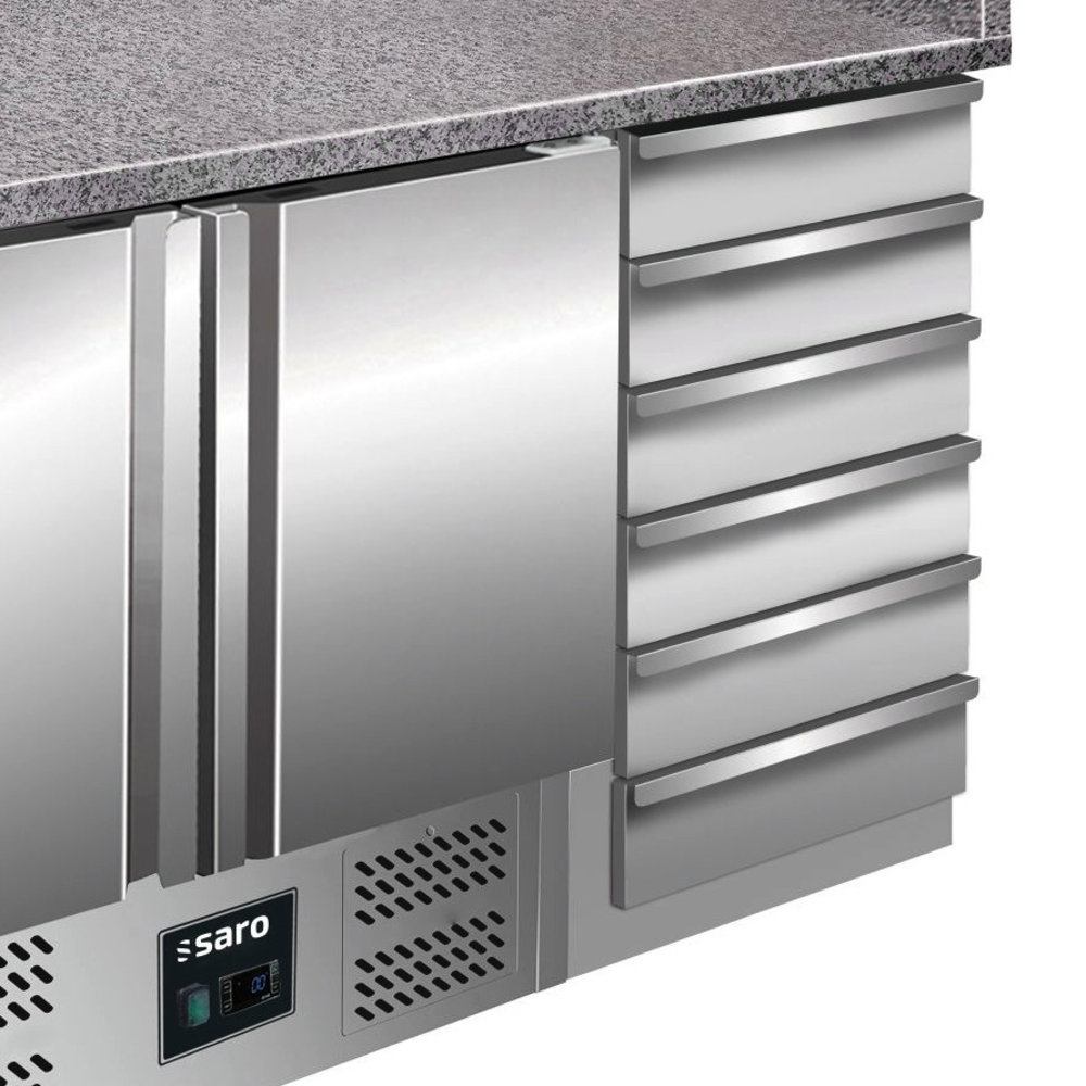 Saro Pizzawerkbank | 257l | 2 Deuren (1/1 Gn) + 6 Deegladen (en600x400) | +2°c/+8°c | Statisch + Ventilator | 1420x700x880/1060(h)mm