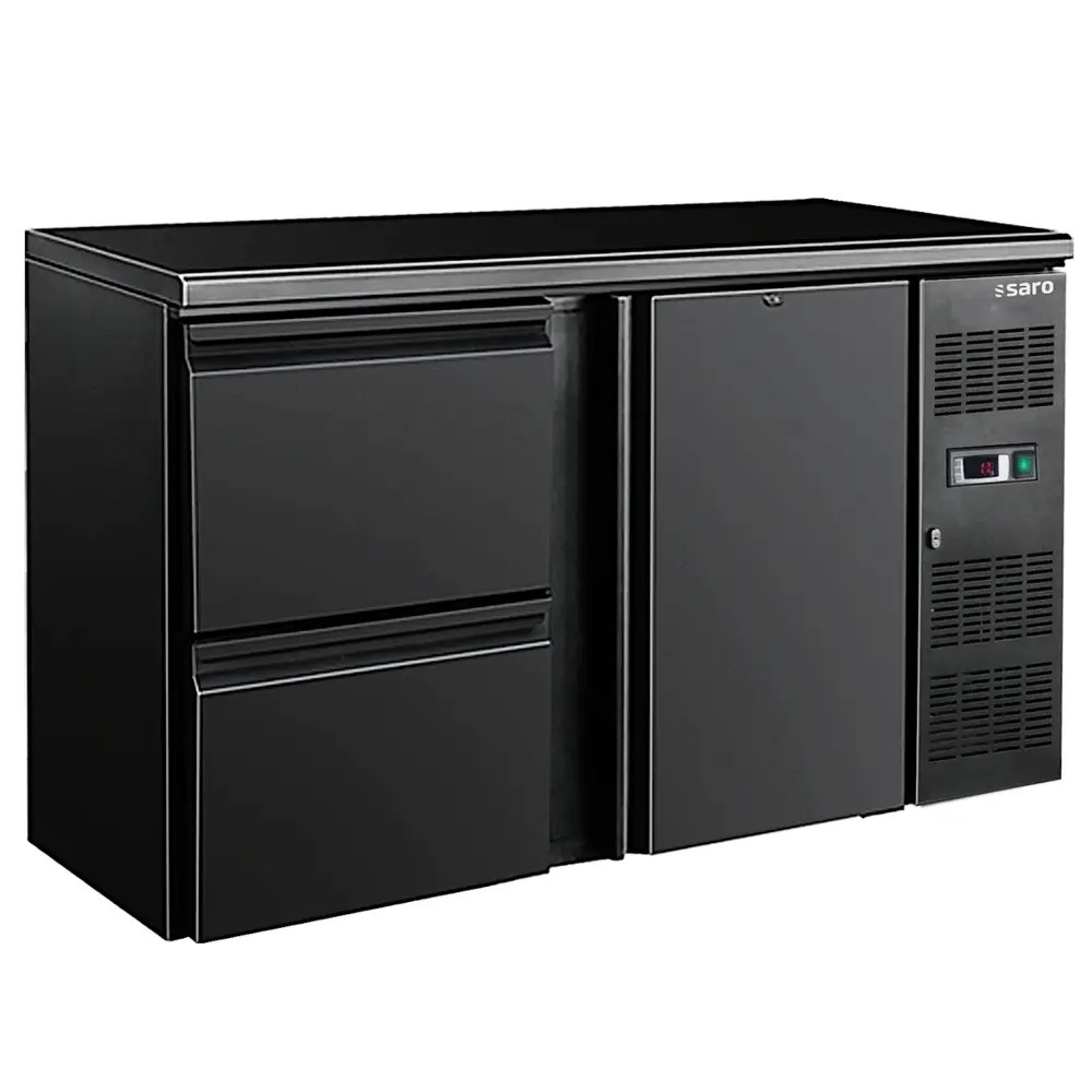 Saro Barkoelkast | Bc-serie | 350l | Zwart | +2°c/+8°c | Geforceerd | 1 Draaideur + 2 Laden | 1462x513x860(h)mm