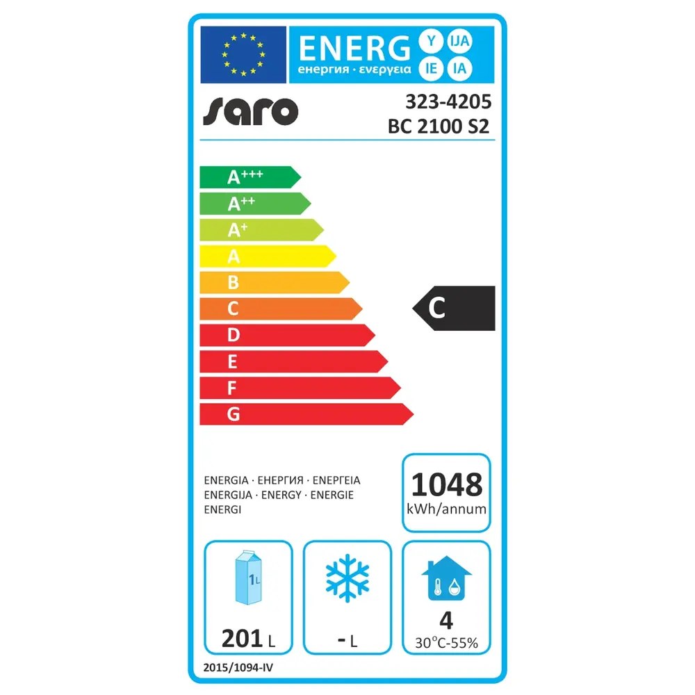 Saro Barkoelkast | Bc-serie | 350l | Zwart | +2°c/+8°c | Geforceerd | 1 Draaideur + 2 Laden | 1462x513x860(h)mm