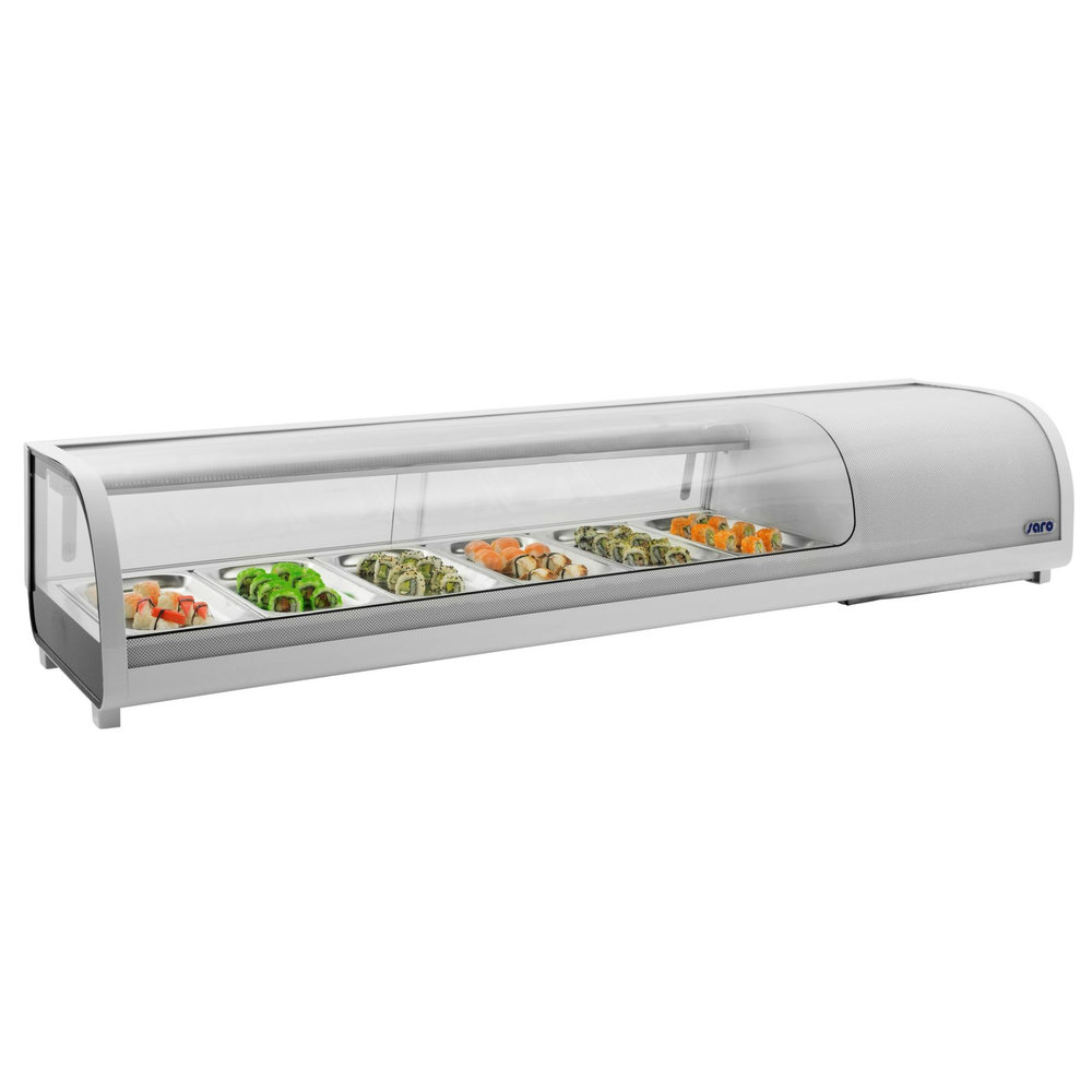Saro Sushivitrine | Wit | 62l | 0°c/+12°c | Statisch | 0.14kw | 6x 1/3 GN | Compressor Rechts | 1529x426x296(h)mm