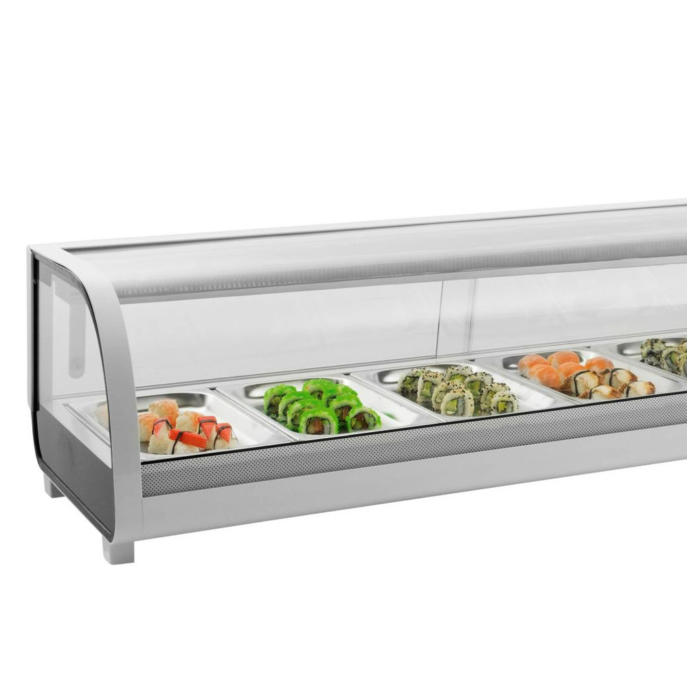 Saro Sushivitrine | Wit | 62l | 0°c/+12°c | Statisch | 0.14kw | 6x 1/3 GN | Compressor Rechts | 1529x426x296(h)mm