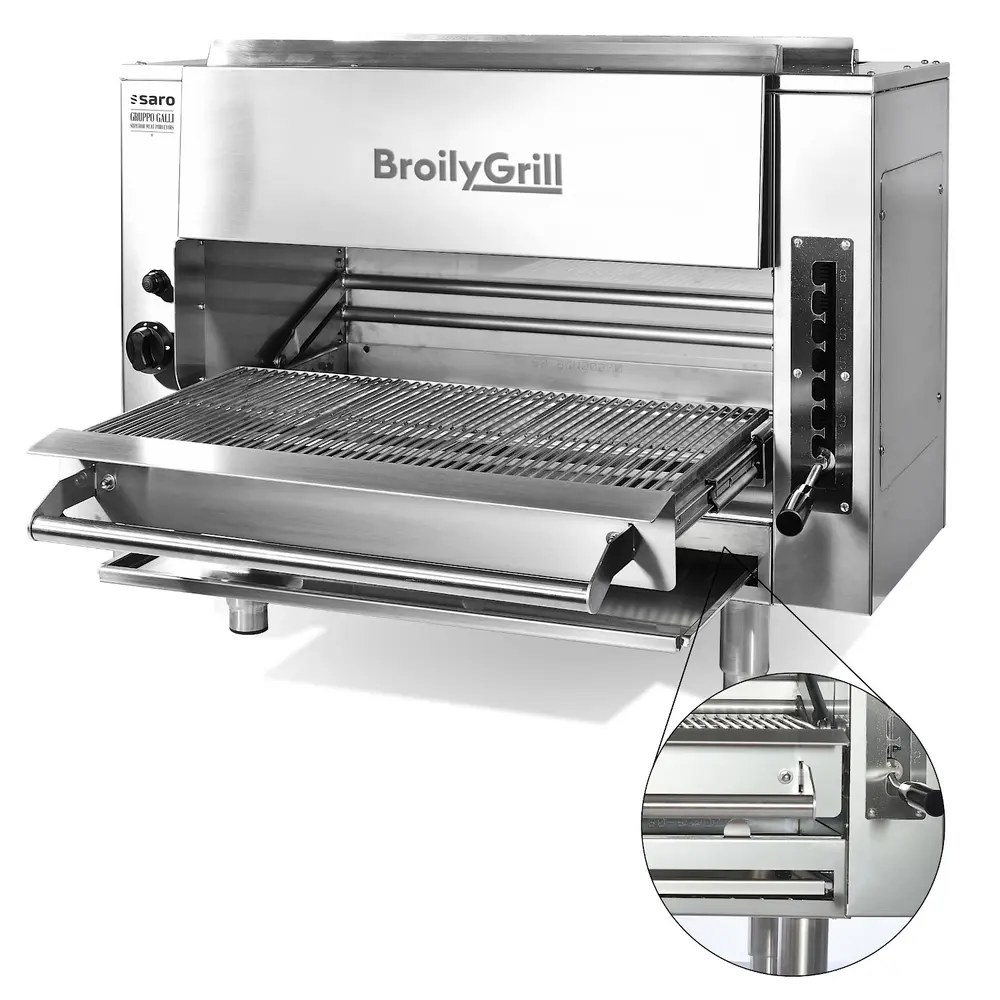Saro High Speed Grill | Broilygrill | Gas | Oppervlak 696x380 (rvs) | ≤850°c | 12.8kw | Waakvlam/piëzo | 980x630x745(h)mm