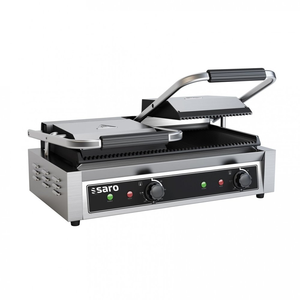 Saro Contactgrill Pg2 | Gegroefd | 3.6kw | Met Gietijzeren Plaat | 580x410x190(h)mm