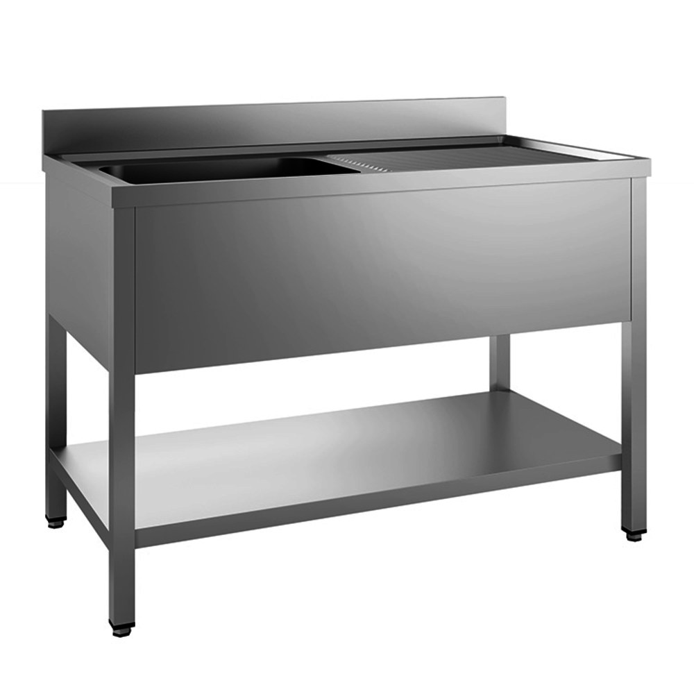 Gastro-inox Rvs Spoeltafel Met Bodemschap | Bak Links | 1400x600x880(h)mm