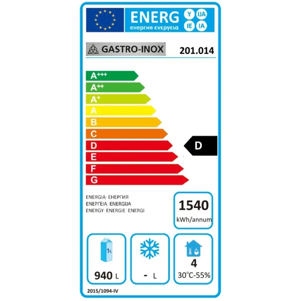 Gastro-inox Koelkast | 1200l (2/1 Gn) | Rvs | +2°c/+8°c | Geforceerd | Wielen (geremd) | 1340x810x2000(h)mm