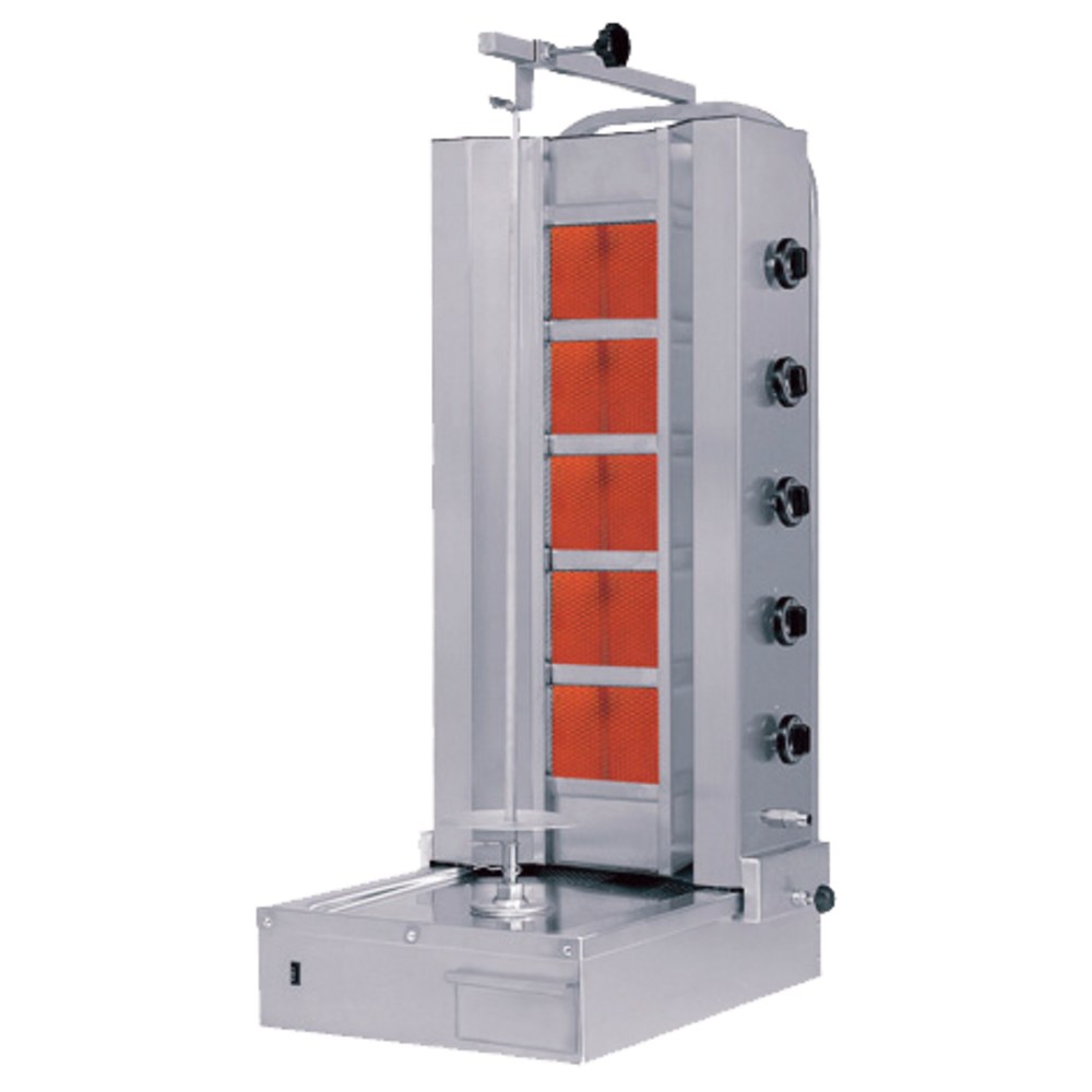 Naomi Grills Robot Dönergrill | Gas | 5 Branders | 19kw (5x 3.8kw) | Max. 120kg | Rotatiemotor Onder | Handsfree Snijden | 720x980x1260(h)mm
