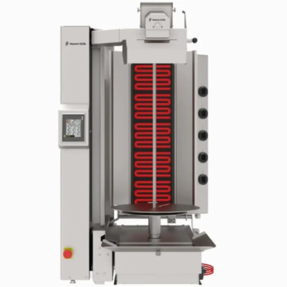 Naomi Grills Robot Dönergrill | Gas | 5 Branders | 19kw (5x 3.8kw) | Max. 120kg | Rotatiemotor Onder | Handsfree Snijden | 720x980x1260(h)mm