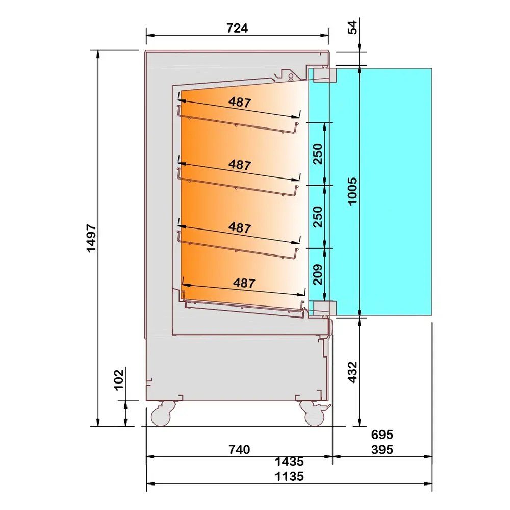 Diamond Verwamd Wandmeubel | Aosta Line | Zwart | 65°c/80°c | 5 Niveaus | Zelfbediening | 3.1kw (230v) | Wielen (geremd) | 800x741x1917(h)mm