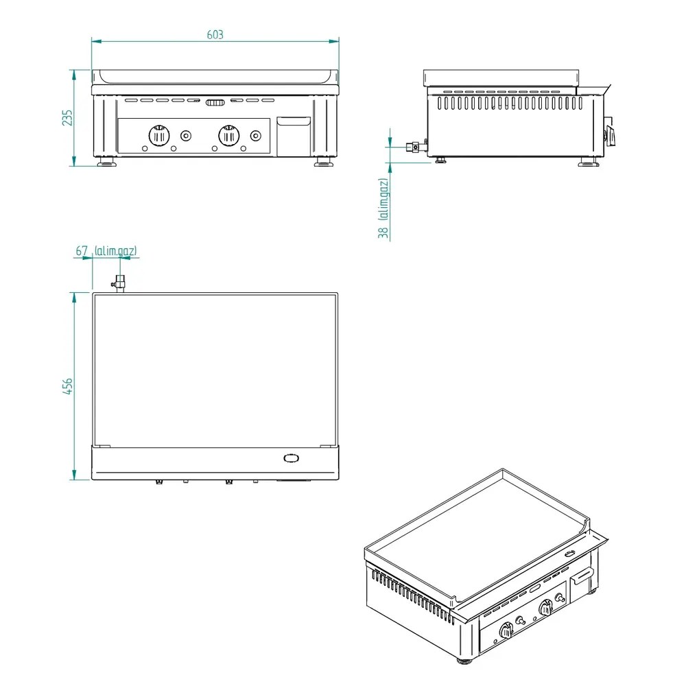Diamond Salamander Grill | Salamander Line | Glaskeramisch | 2 Zones | ≤350°c | 3kw (230v) | Timer | Hoogte Verstelbaar | 600x640x590(h)mm