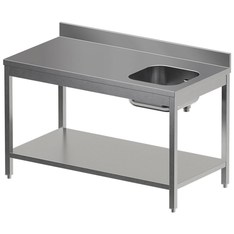 Diamond Cheftafel | Standard Line Evo | Rvs | Spoelbak (rechts) | Bodemschap | Achteropstand | Zelfmontage | 1400x700x865/965(h)mm