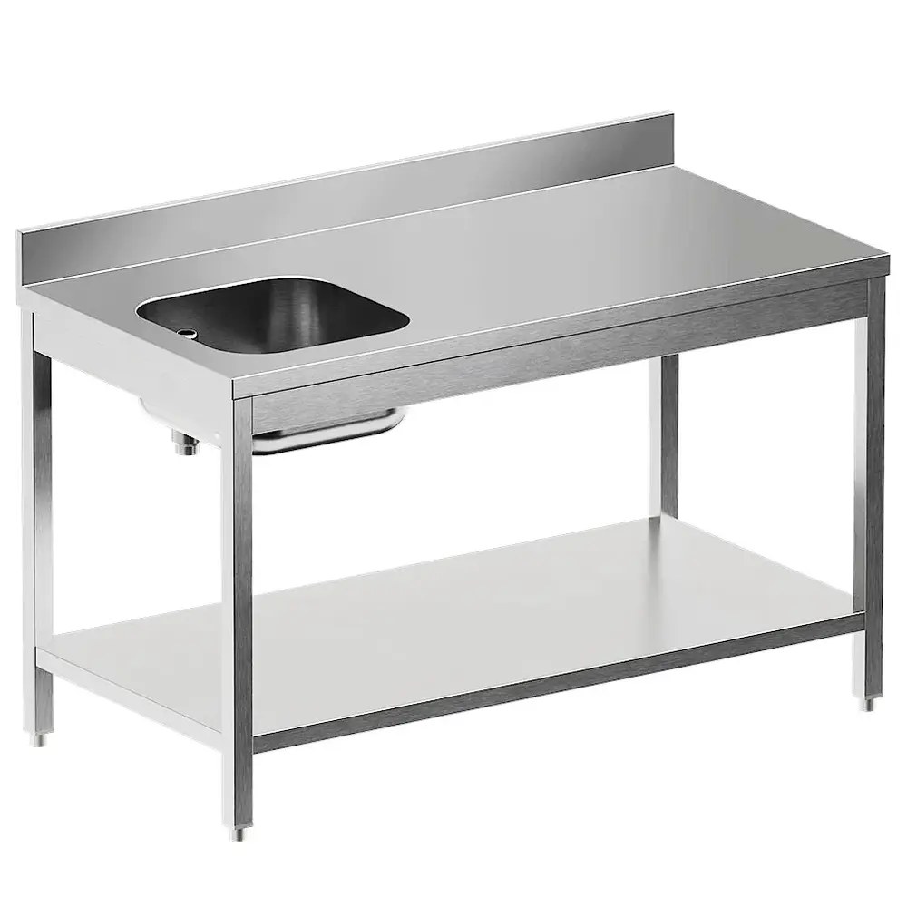 Diamond Cheftafel | Standard Line Evo | Rvs | Spoelbak (links) | Bodemschap | Achteropstand | Zelfmontage | 1400x700x865/965(h)mm