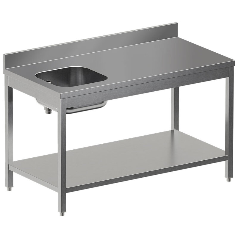 Diamond Cheftafel | Standard Line Evo | Rvs | Spoelbak (links) | Bodemschap | Achteropstand | Zelfmontage | 1400x700x865/965(h)mm