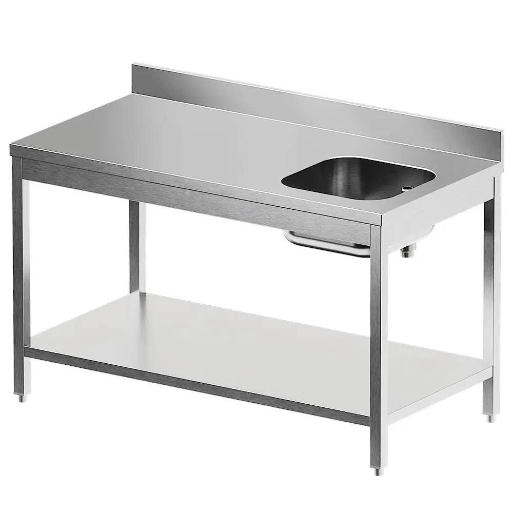 Diamond Cheftafel | Standard Line Evo | Rvs | Spoelbak (rechts) | Bodemschap | Achteropstand | Zelfmontage | 1800x700x865/965(h)mm