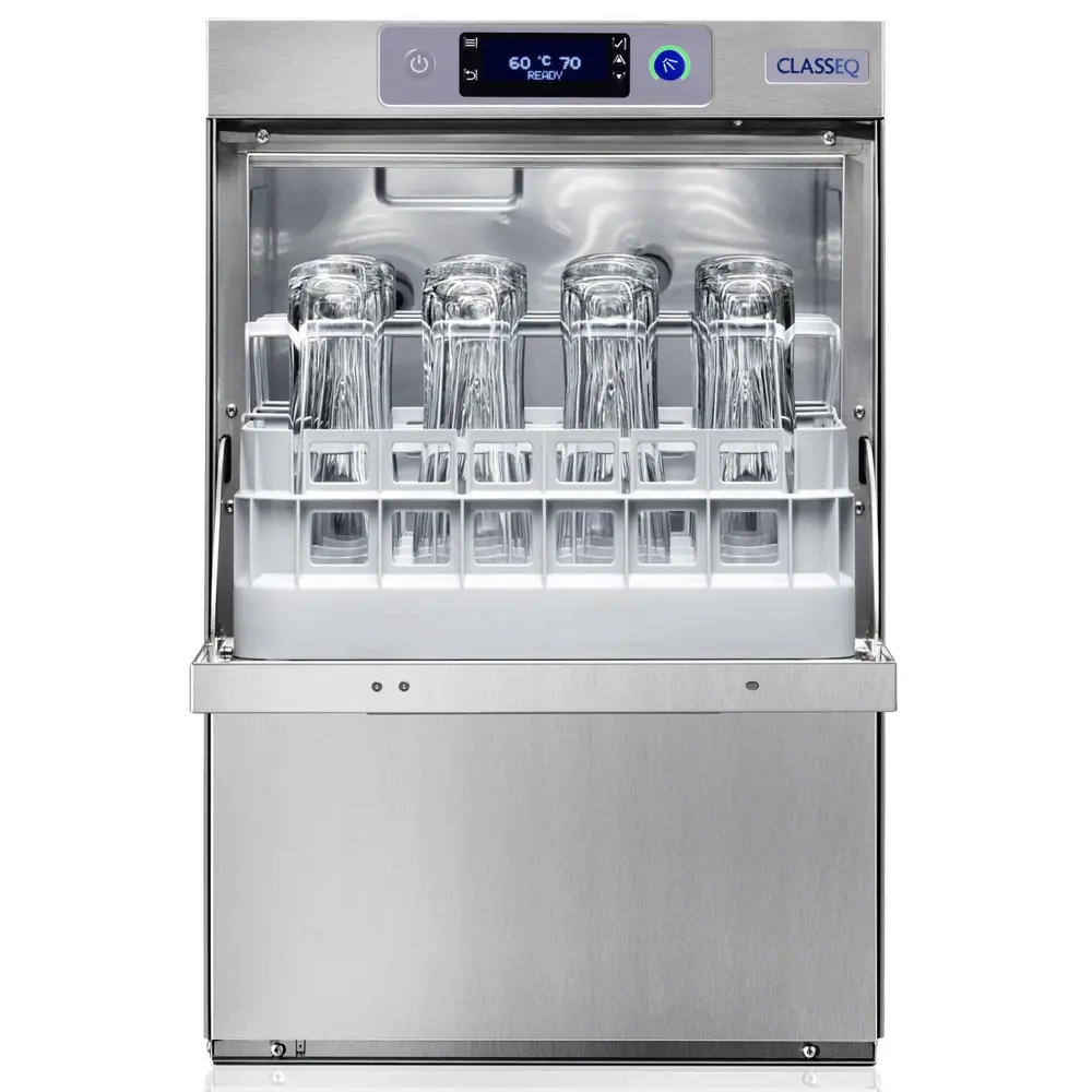 Classeq Glazenspoelmachine | C400 | Mand 400x400 | Afvoerpomp | Zeeppomp | Naglanspomp | 230v/400v | Dubbelwandig | 460x560x720/750(h)mm